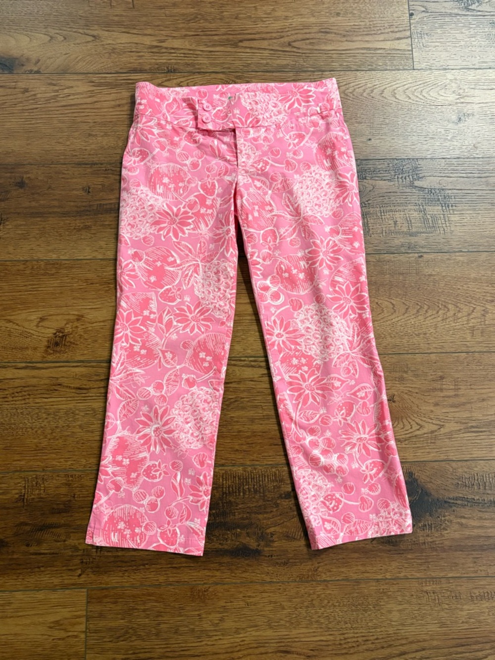 Lilly Pulitzer Pink Floral Crop Pants Palm Beach Fit Slim Leg Size 2